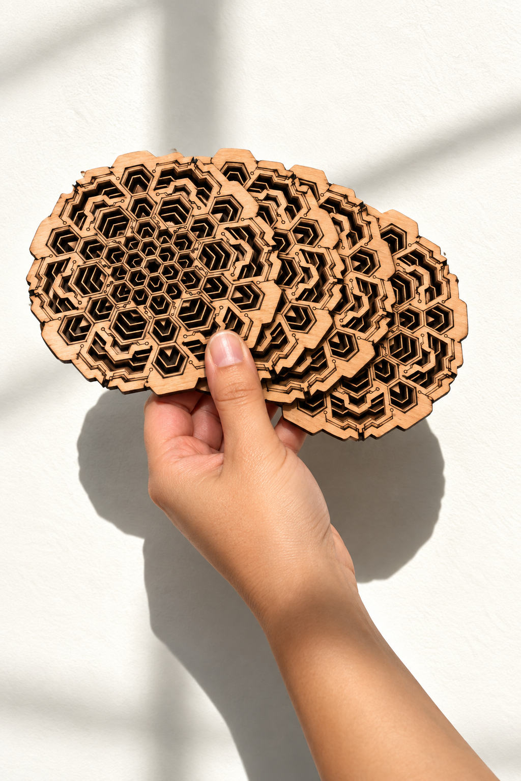 Geometric Mandala Wooden Coasters Set