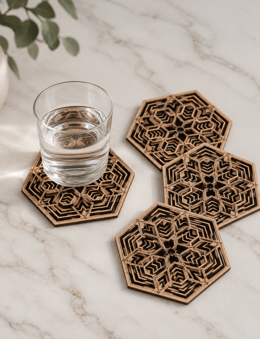Geometric Hexagon Wooden Coasters Set of 6