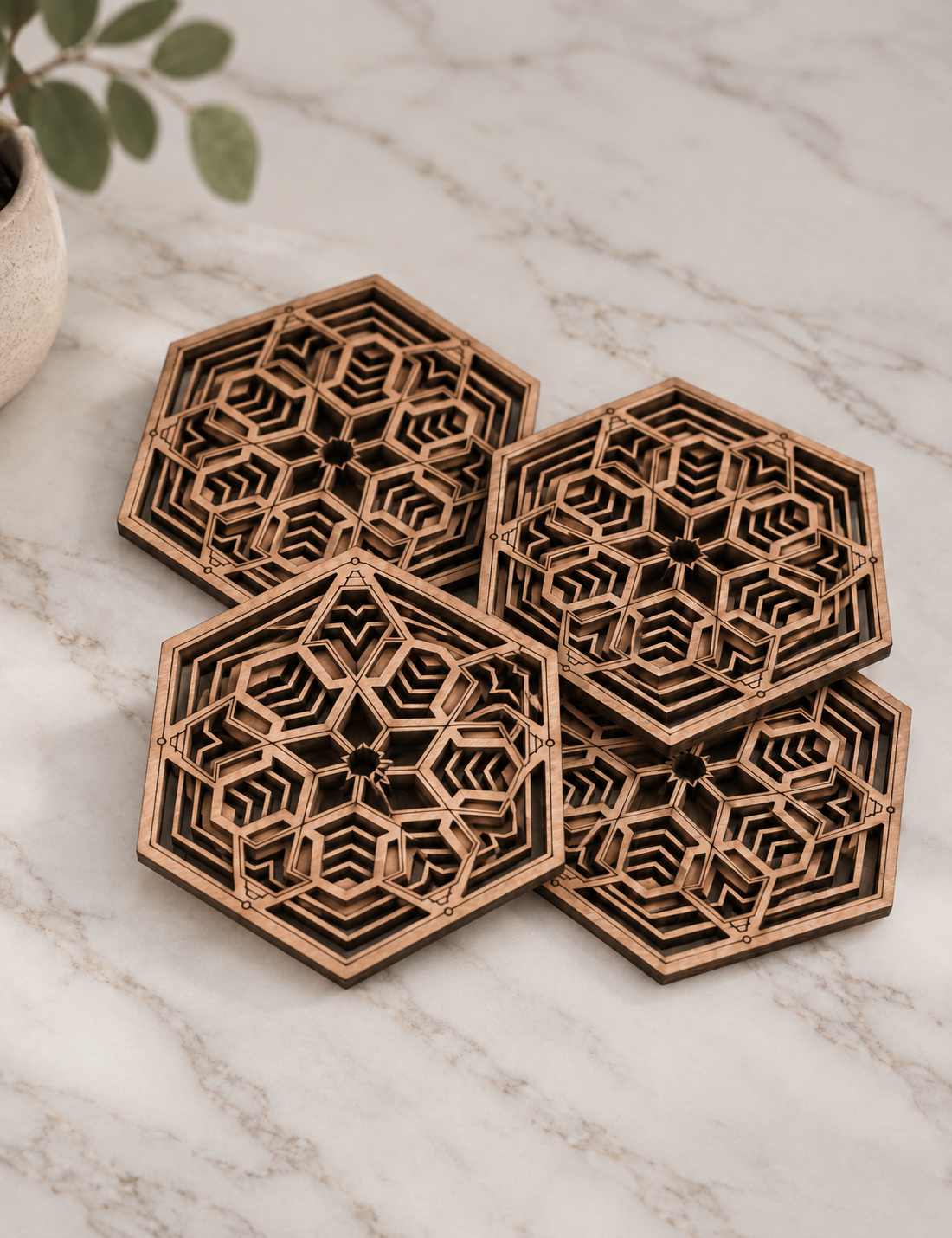 Geometric Hexagon Wooden Coasters Set of 6